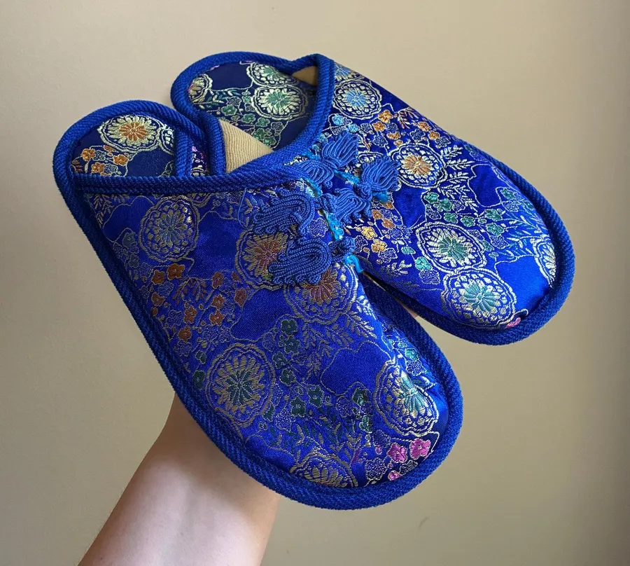 Hong Kong authentic blue embroidered house slippers women's size 36
