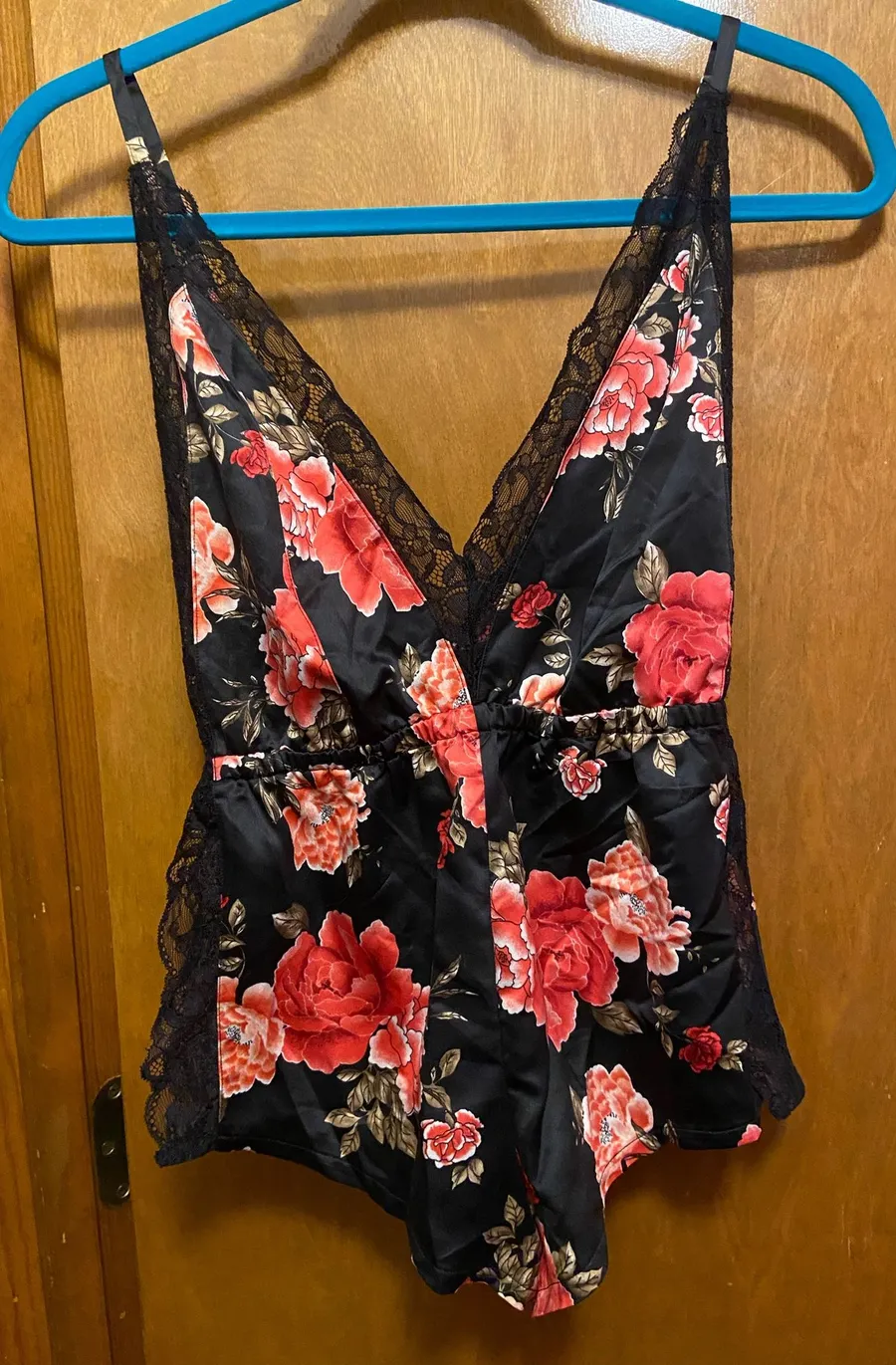 NWOT Black and pink satin romper lingerie