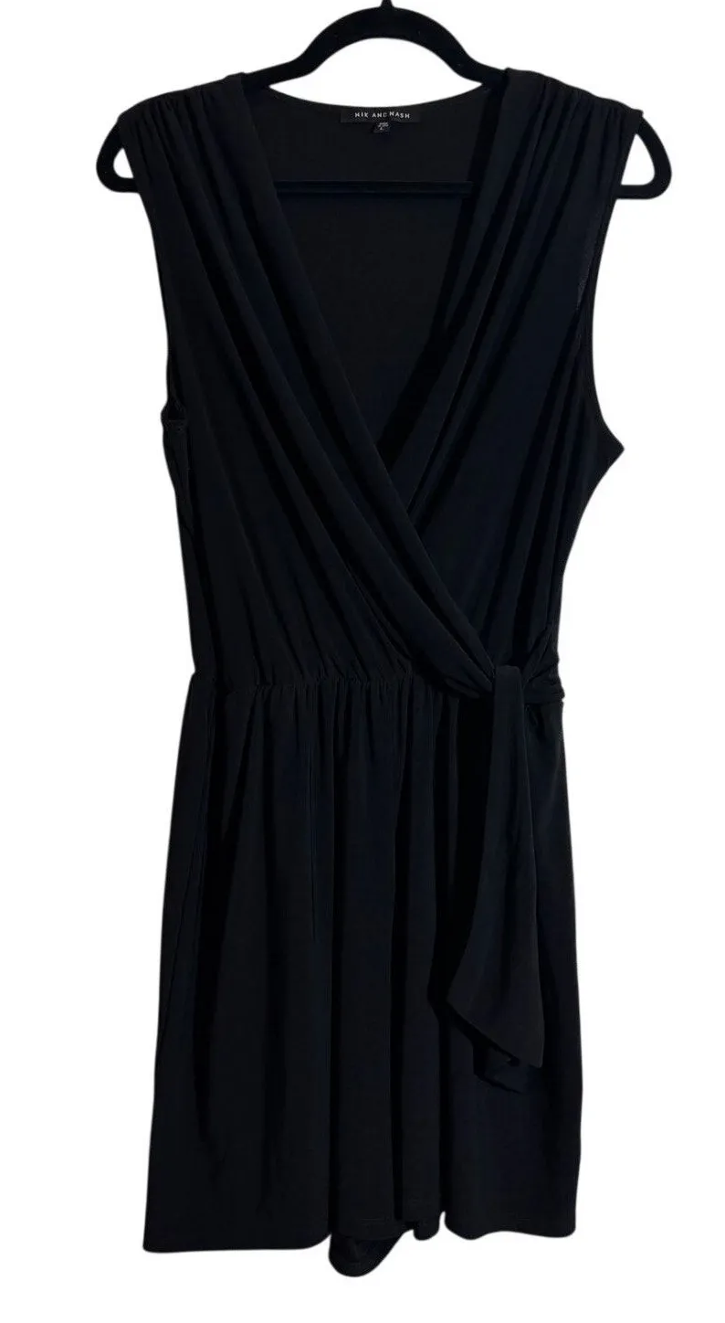 Nik and Nash Women's Size Large Black Sleeveless Faux-Wrap V-Neck Romper