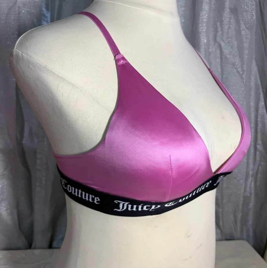 Juicy Couture Hot Pink Satin Triangle Bralette with Black Logo Band
