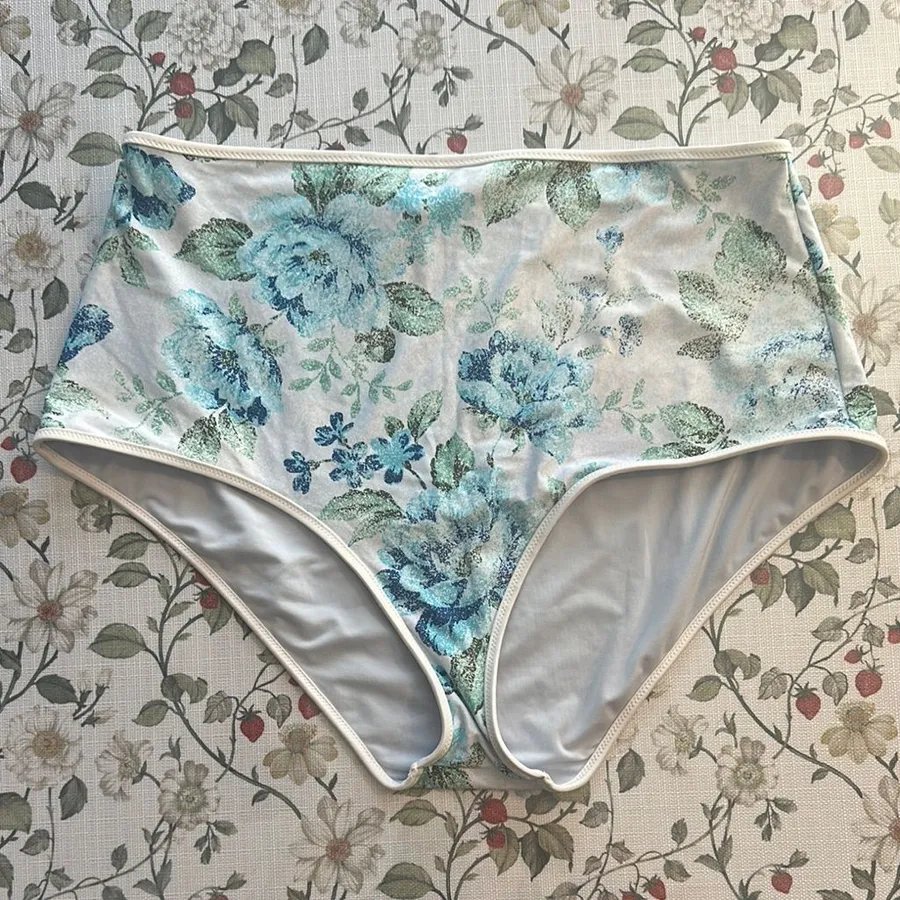 Aerie Floral blue and white High-Waisted full coverage Bikini Bottoms