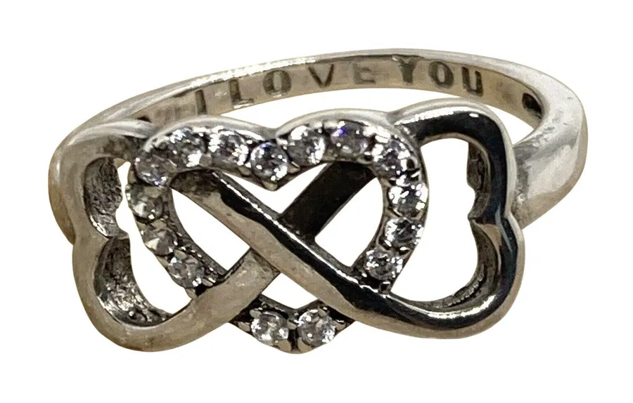 Vintage CZ Infinity Heart Band Ring Size 6.25 Sterling Silver 925 Ring 2g Love