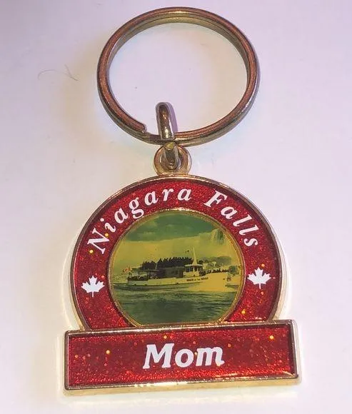 Niagara Falls Red Enamel Gold Tone Mom Keychain