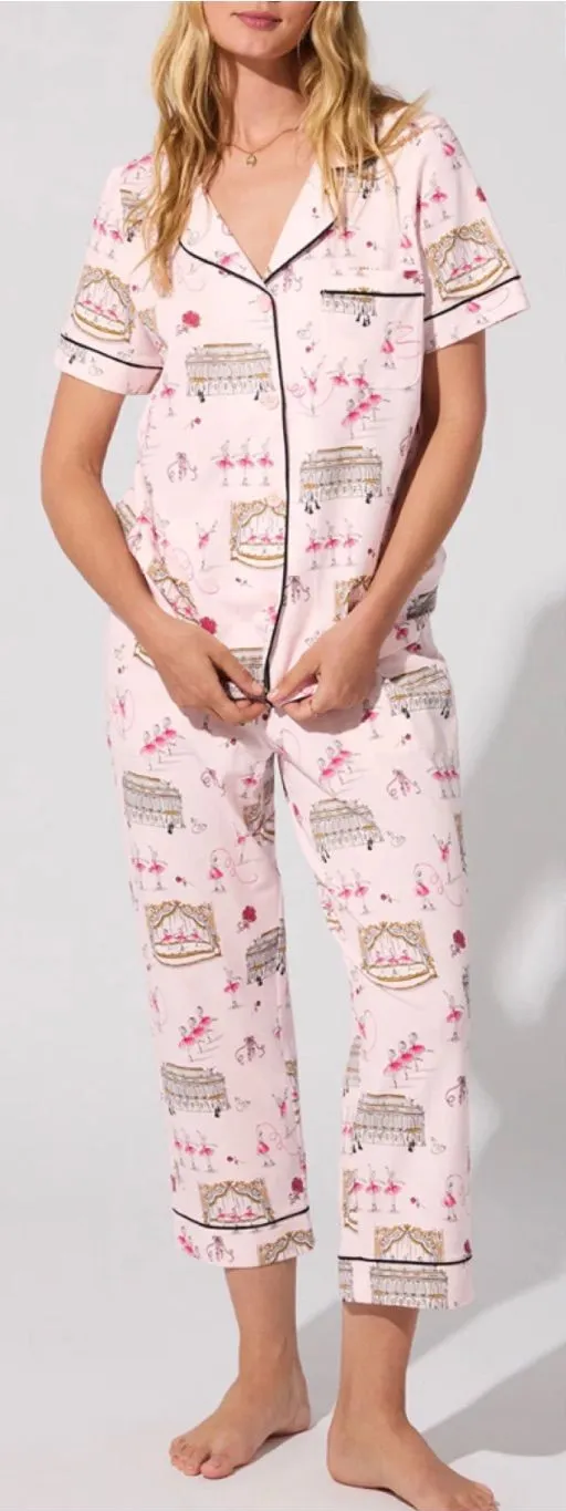 BedHead Swan Lake Short Sleeve Classic Stretch Jersey Cropped Pajama Set Ballet Pink Size XS