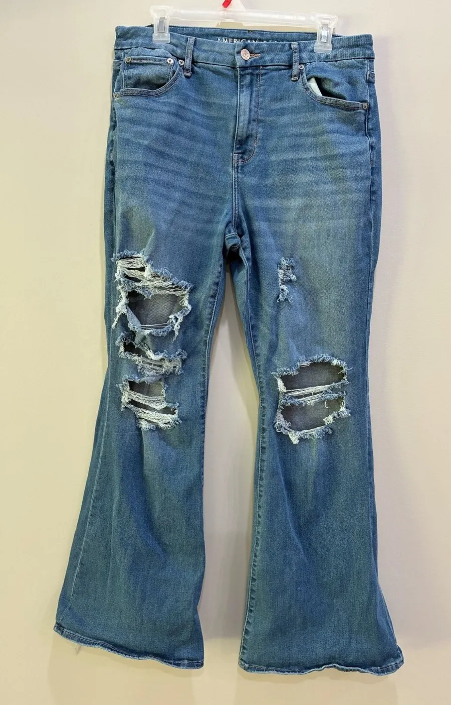 American Eagle Distressed Flared Jeans with Next Level Stretch