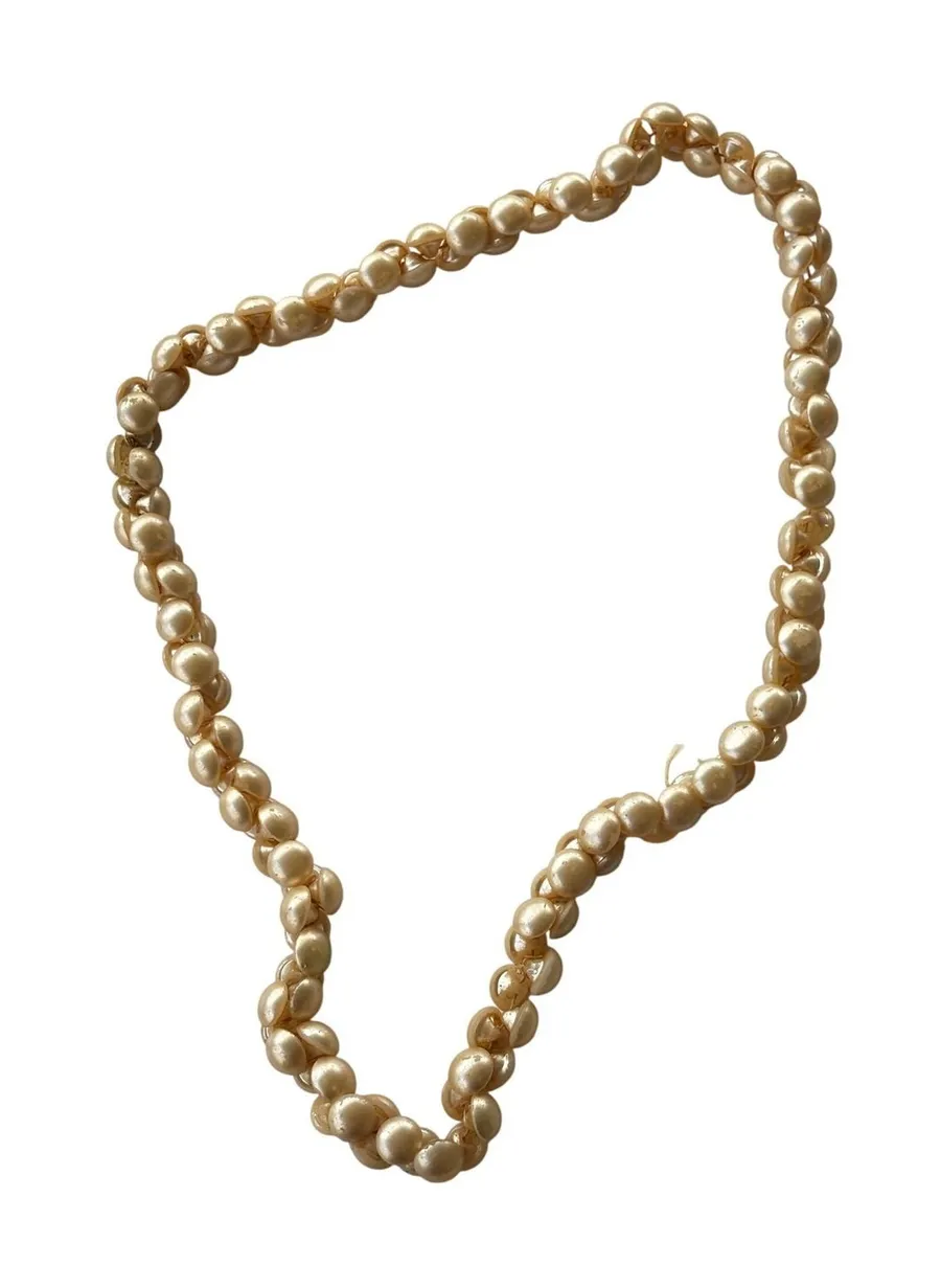 Vintage 90s Double Strand Faux Pearl Necklace Heavy Champagne Gold Resin 19"