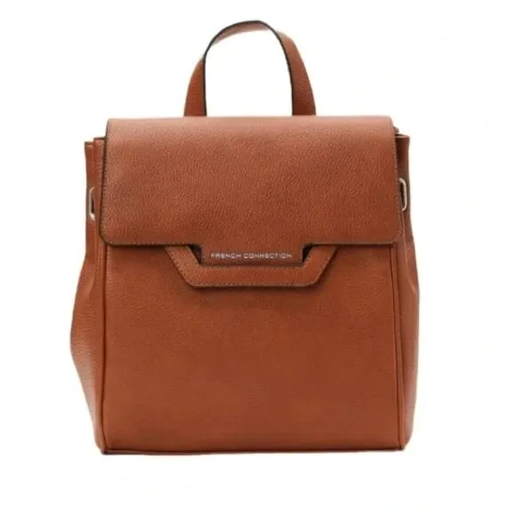 French Connection Women's Tilly Pebbled Backpack, Leather Brown NEW