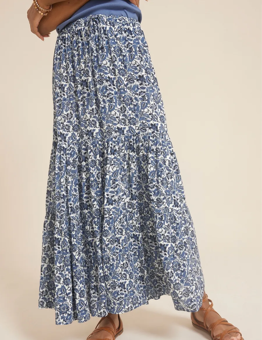 Maurices Printed Maxi Skirt Blue White Floral Paisley High Rise