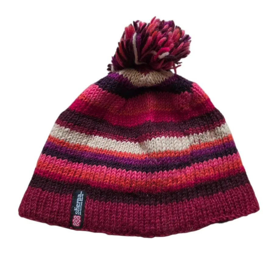 Sherpa Adventure Gear Winter Hat Wool Lined Made In Nepal Pom Outdoor Adult OS