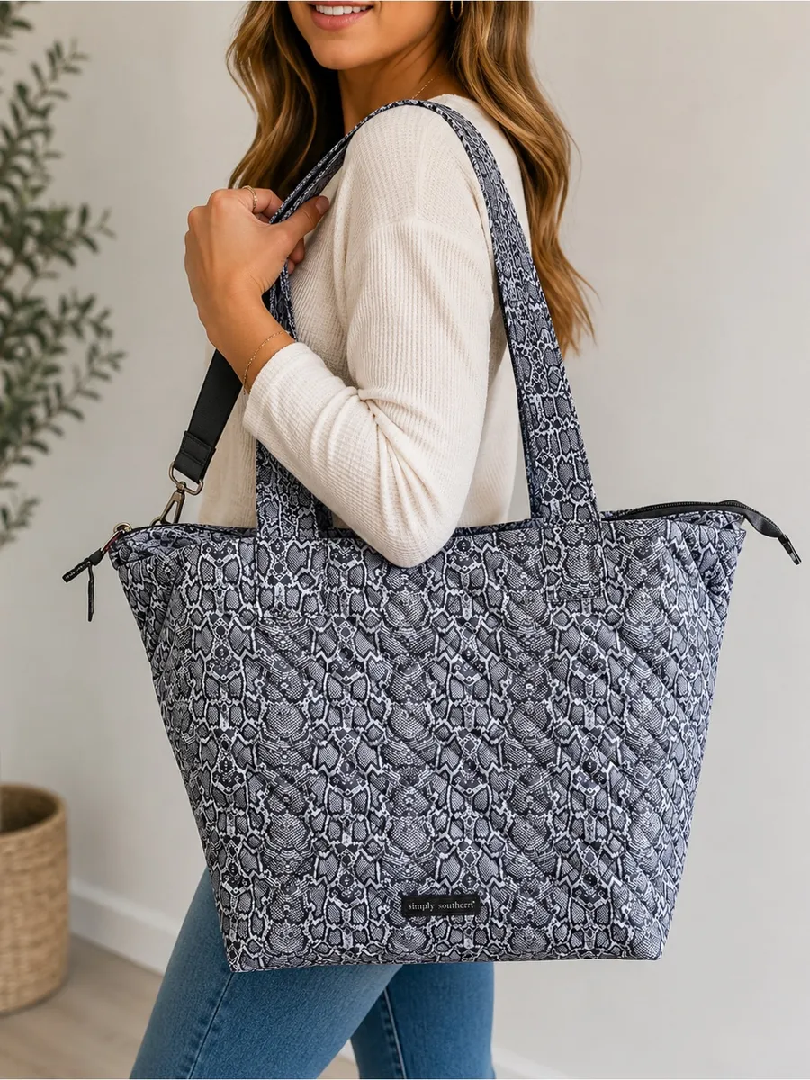 Simply Southern Gray Python Quilted Tote Duffle Travel Bag NWOT