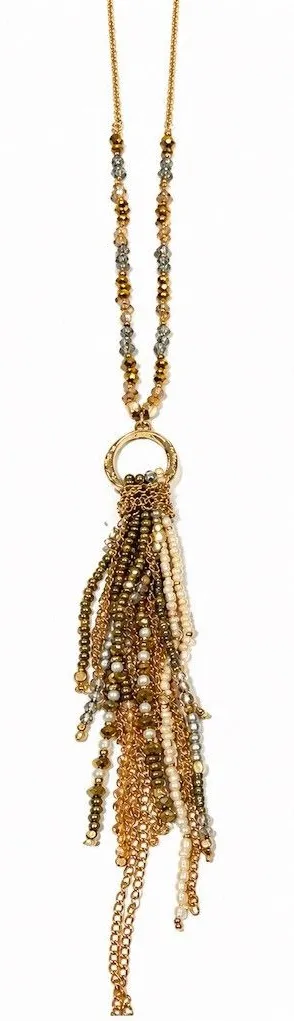 Nordstrom Melrose and Market Long Tassel Pendant Necklace Multicolor Beaded Gold