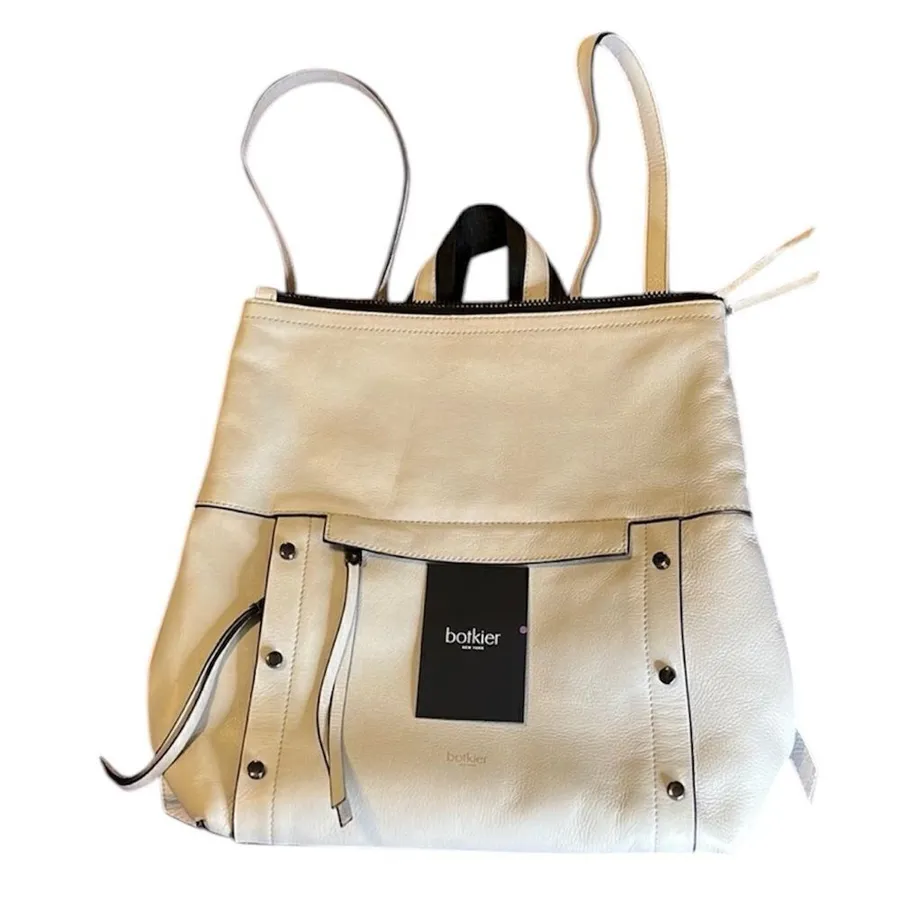 Botkier backpack white leather silver colored studs lots of zippered pockets EUC