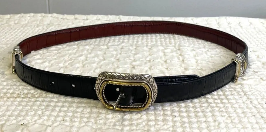 Women's Reversible Brown/Black Silver Buckle Leather Belt Size 32 SKU 2550 Black
