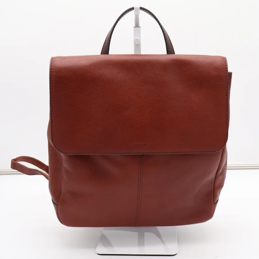 Fossil Women Brown Pebbled Leather Flap Backpack Handbag Cognac