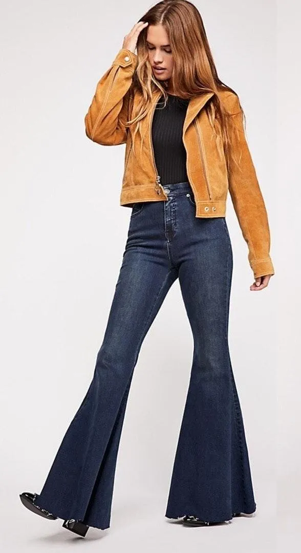 Super High Waist Lace Up Flare Jeans