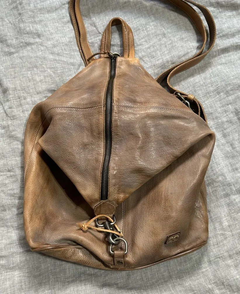 Bed Stu Delta 3 in 1 Convertible Leather Backpack Crossbody Bag Tan
