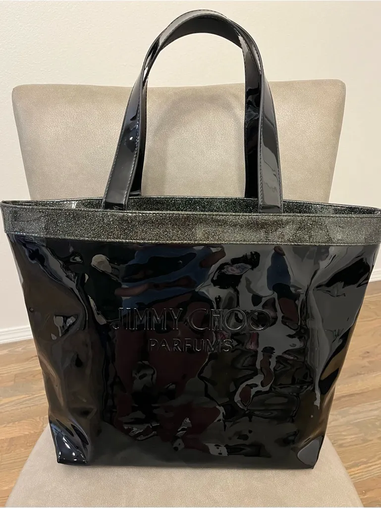 Jimmy Choo Parfums Black Patent Tote Bag Large Glossy Shopper Bag
