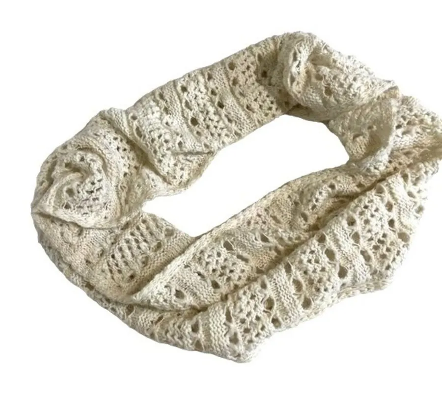 merican Eagle Infinity Scarf Ivory Gold Metallic Knit Loop Winter Scarf