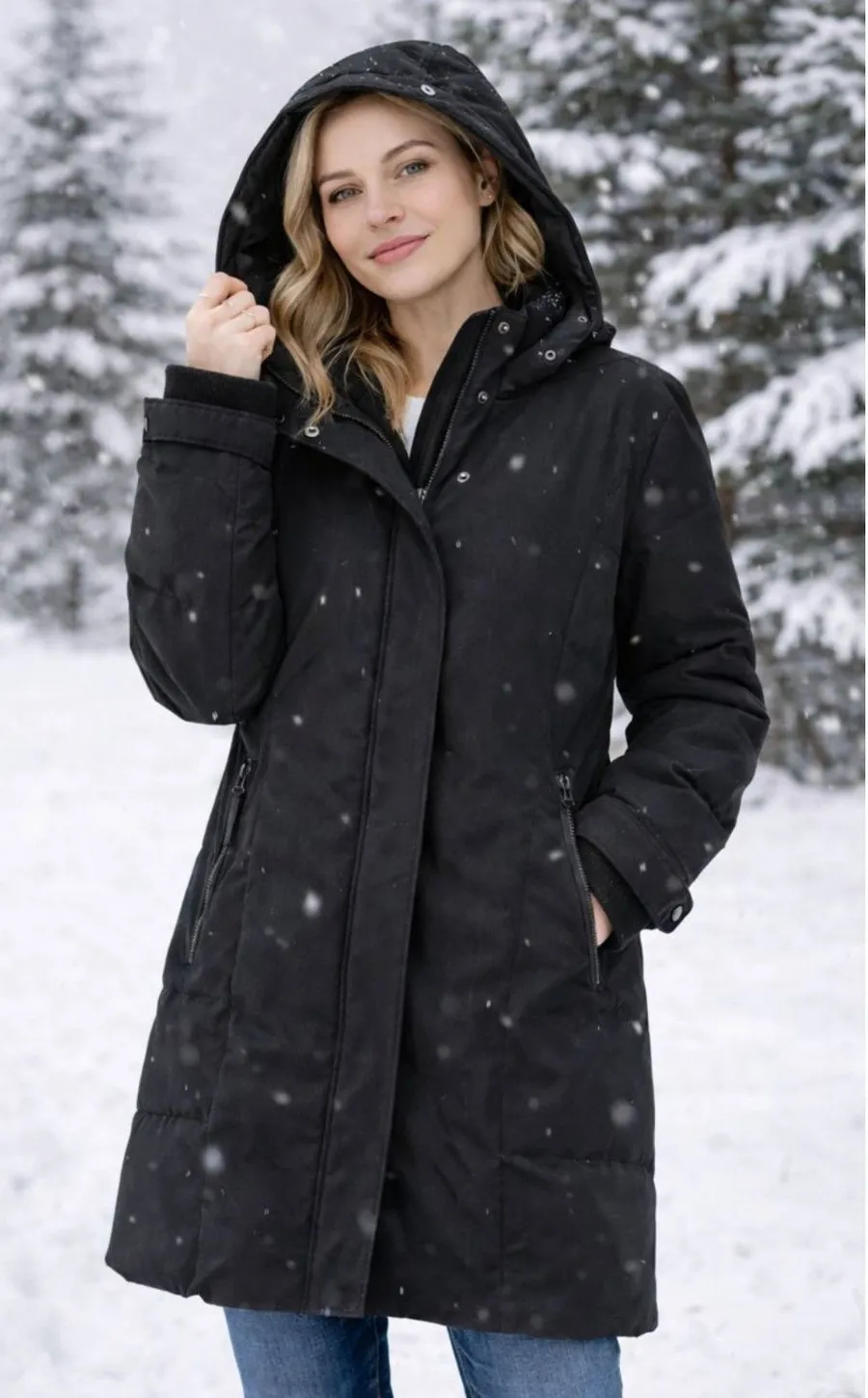 ZARA Long Puffer Winter Parka Hooded Black Small