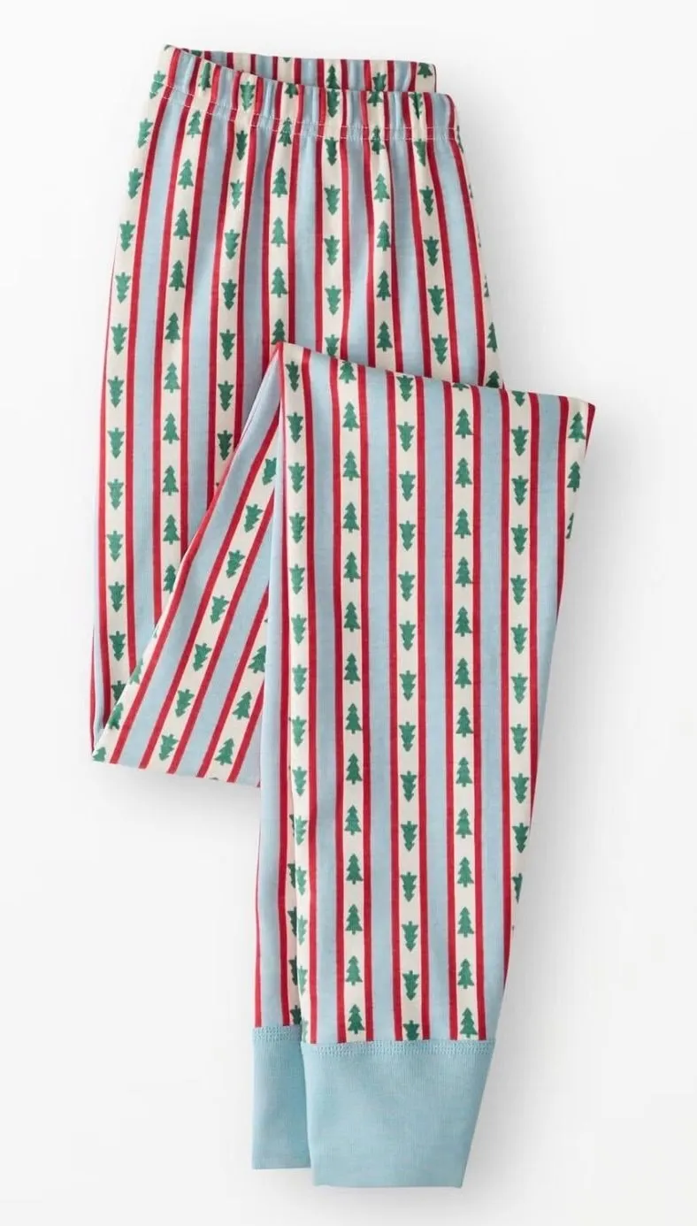 Hanna Andersson Organic Cotton Christmas Tree Strip Pajama Pants Size Medium Blue