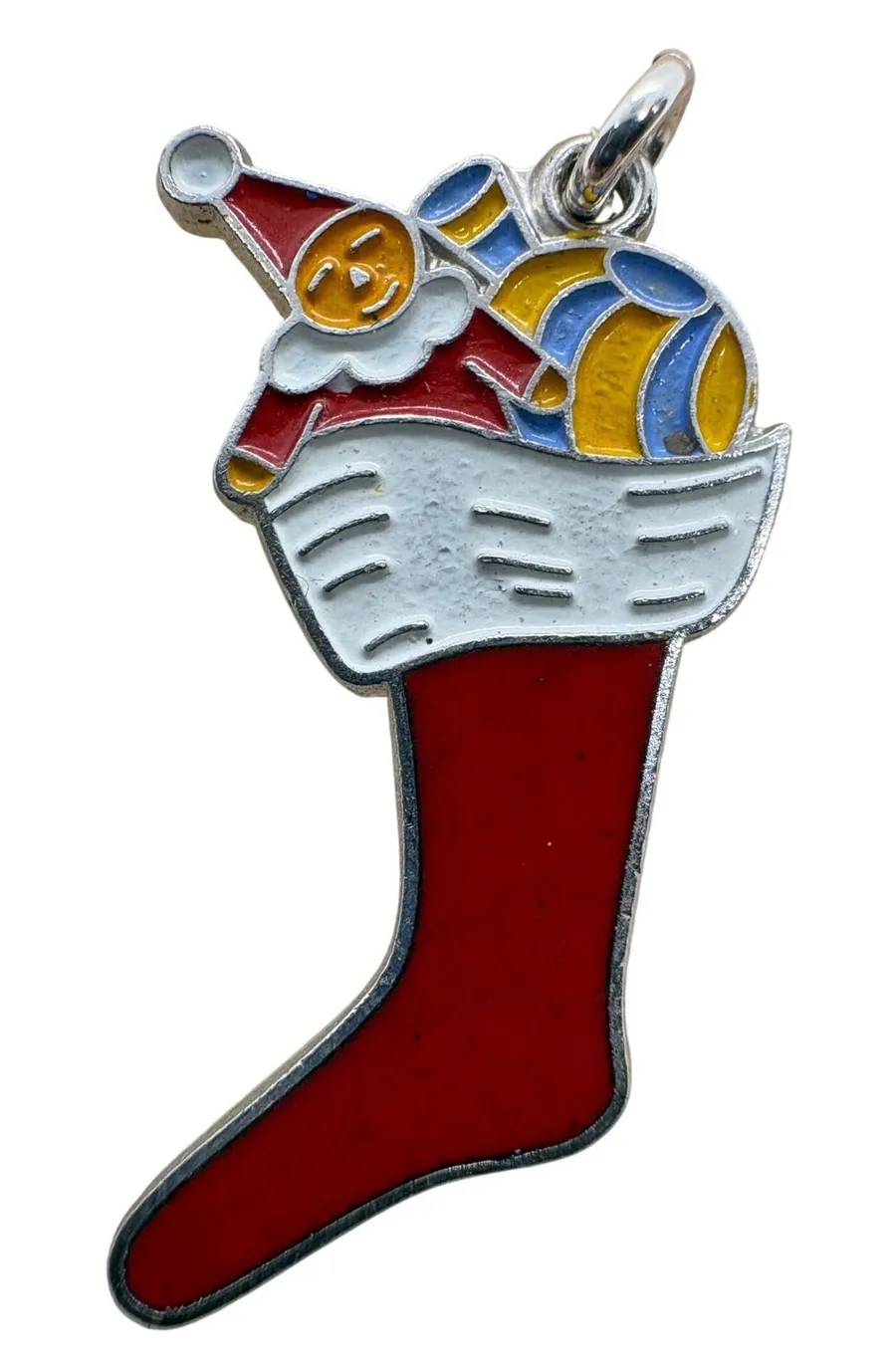 Vintage Wells Sterling Silver Enamel Christmas Stocking Charm Pendant 1.98g Red