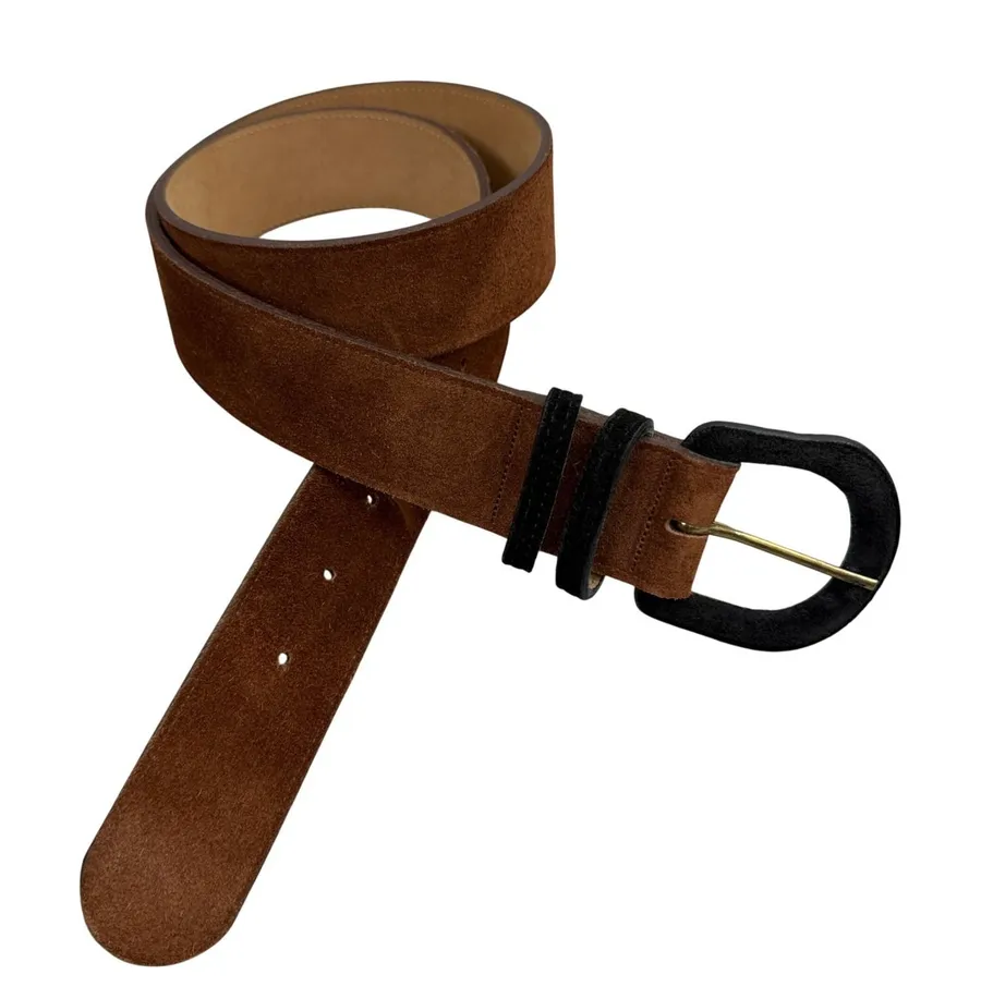 Harken Belt Womens Brown Suede Leather Classic Single Prong Buckle Made in USA