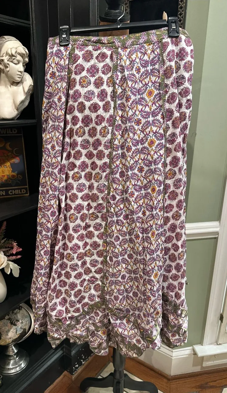 Dimri 100% Cotton Floral Boho Maxi Skirt – Green & Purple – Size XL