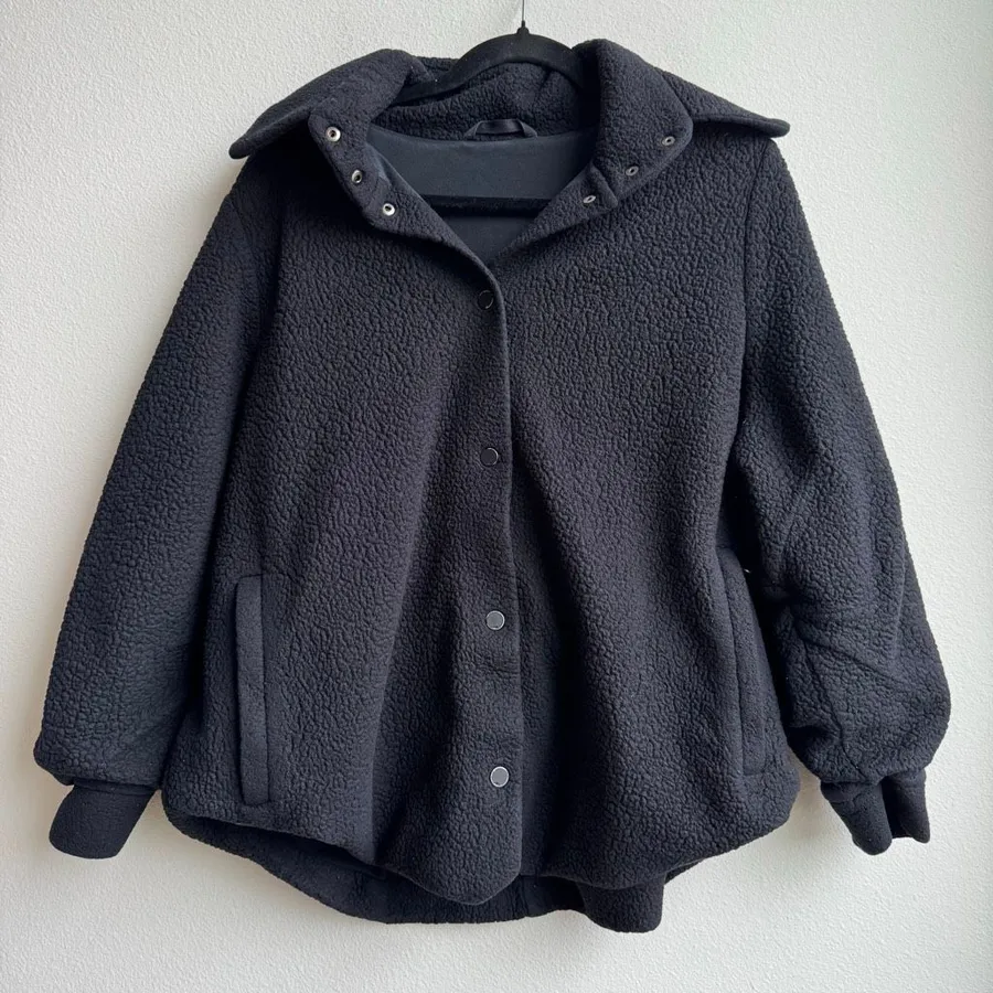Alo Black Sherpa Snap Button Cozy Relaxed Oversized Teddy Coat Size Medium/Large