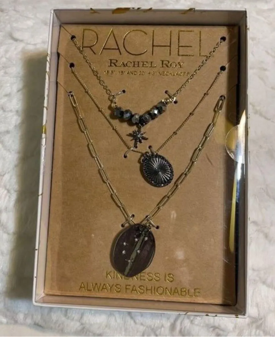 Rachel Roy Necklace NIB Trio Set Kindness is Always Fashionable Gold