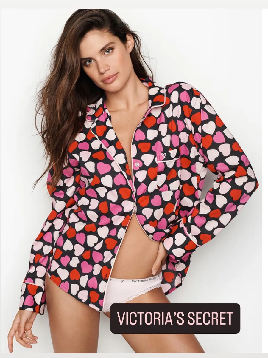 VICTORIA’S SECRET hearts pattern button down long sleeve top pajama women’s XS