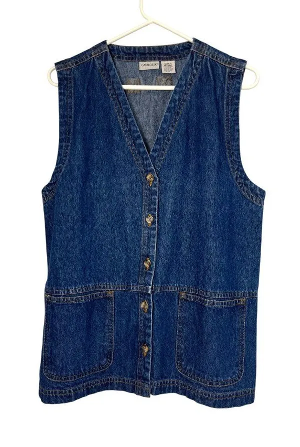 Cabin Creek Denim Vest Womens M Blue Button Front 100% Cotton Pockets Casual