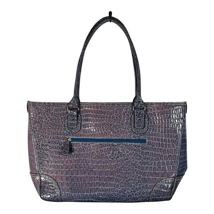 Attention Tote Bag Womens Large Purple Croc Embossed Laptop Work Professional