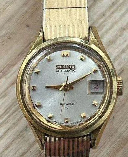 Seiko Rare Vintage Gold Plated Automatic Ladies Watch 21 Jewels Silver Dial Date