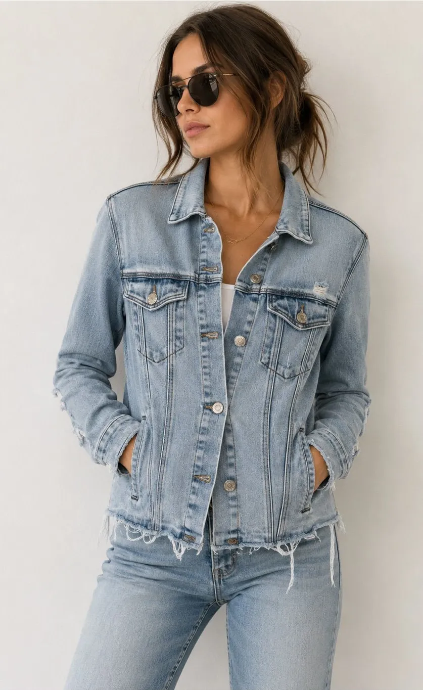 RtA Harmony Denim Light Wash Distressed Denim Jacket Size XS Blue