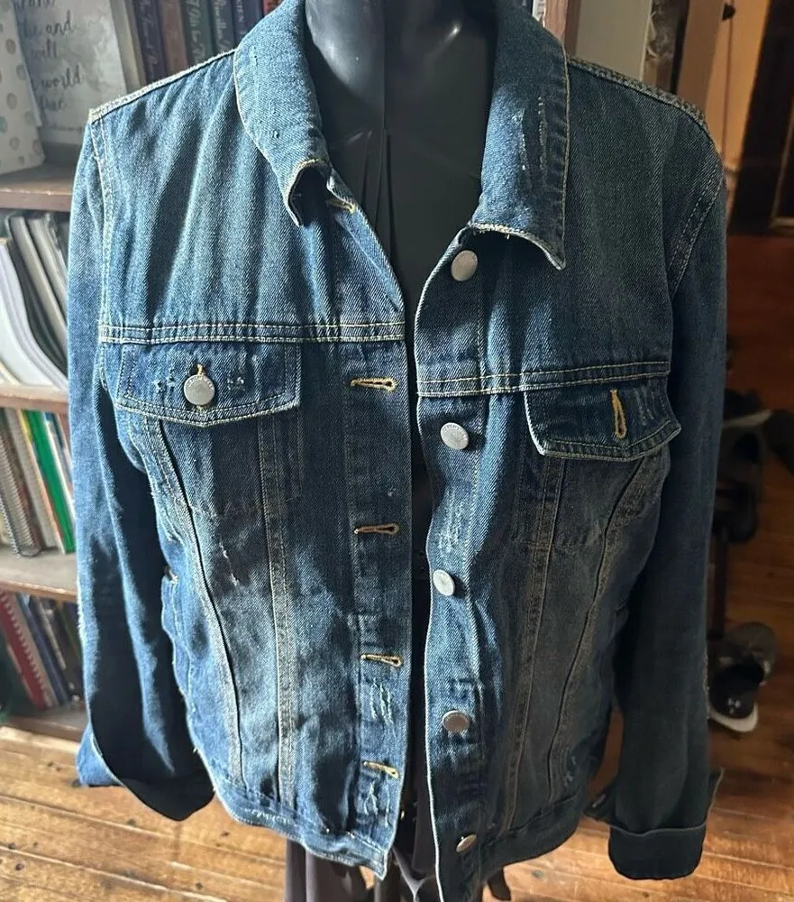 Jade + Ivory bling elevated basics minimalist XL denim jacket Blue