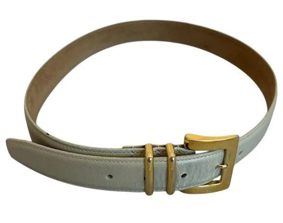MCM Harken Leather Belt Classic Taupe Neutral Gold Embossed Buckle Size M/L