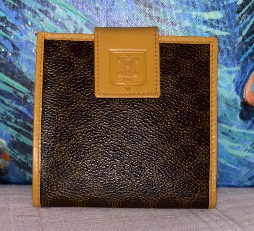 Vintage Celine Coated Canvas Monogram w Leather Accented Wallet
