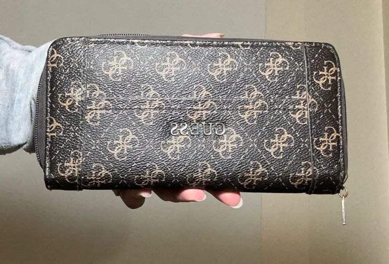 GUESS Monogram Brown and Gold Card Holder
