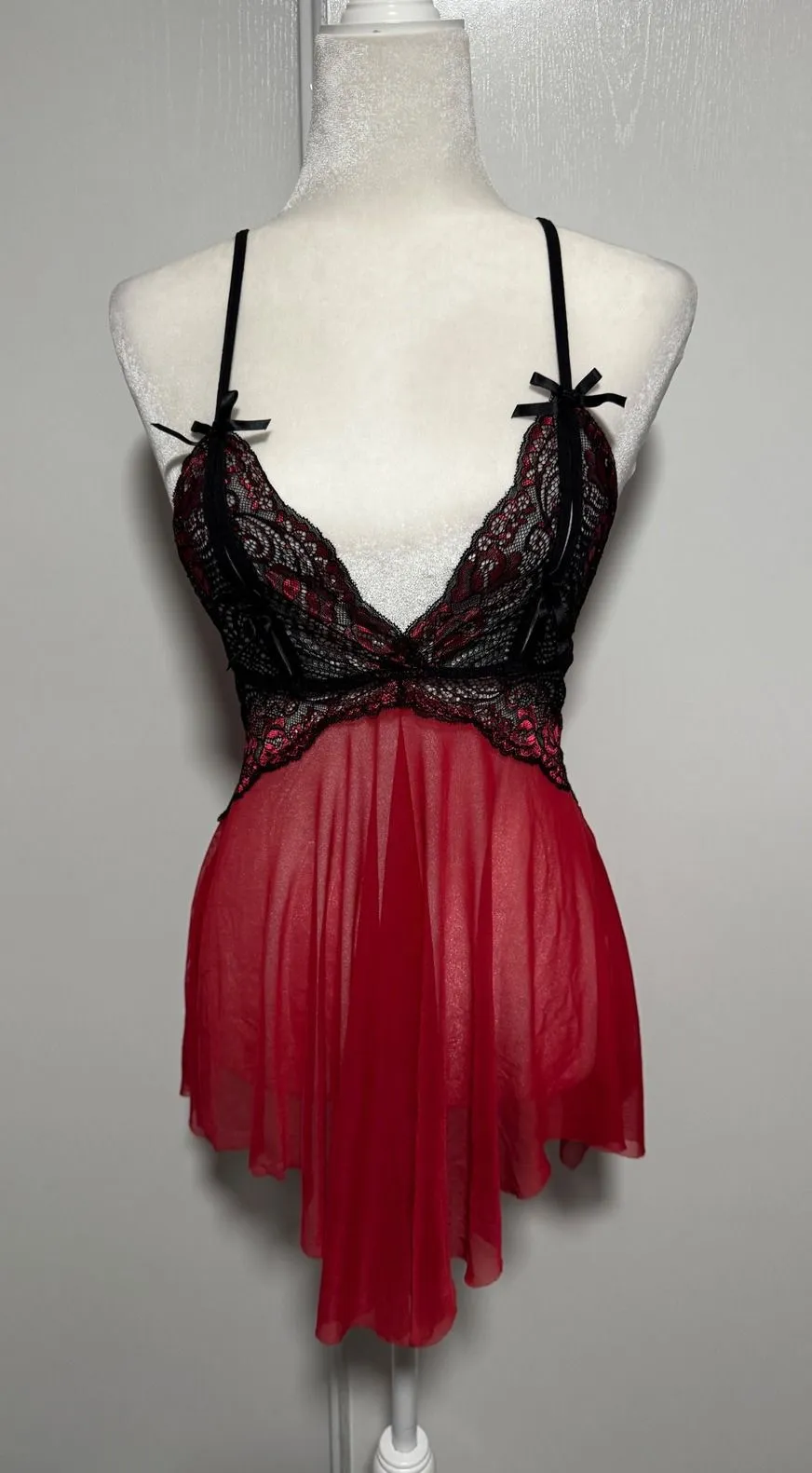 Avidlove Red Black Lace Babydoll Chemise Mini Dress Size Small Womens