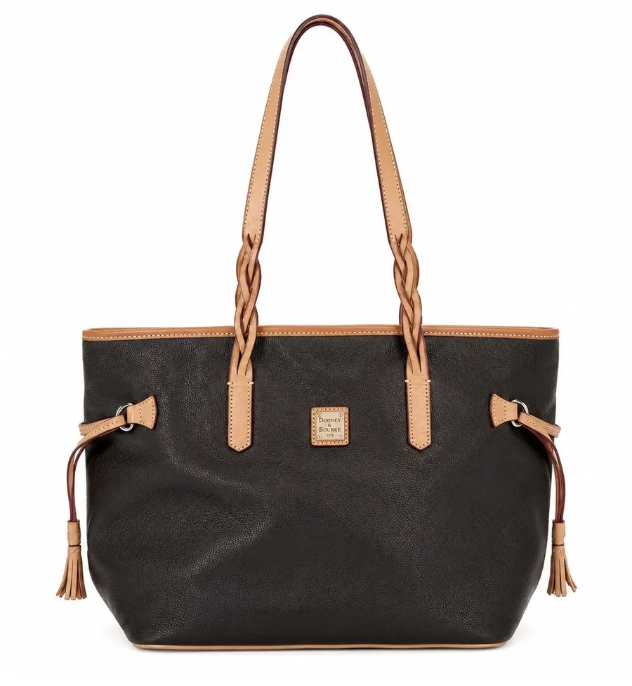 Dooney & Bourke Florentine Bailey Tote Bag Black Pebbled Leather Tassel Classic