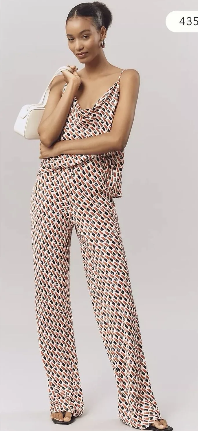 Anthropologie The Tilda Printed RED lipstick TUBES WIDE LEG PANTS Size Medium