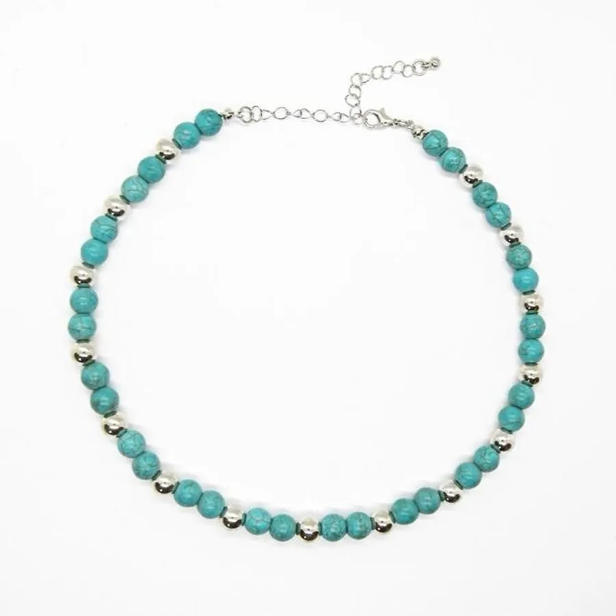 Round Turquoise Bead Necklace Blue