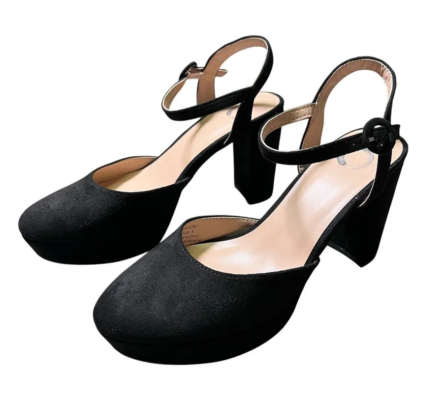 Journee Collection Womens Black Roslynn High Block Heel Sandals US 8 Pumps