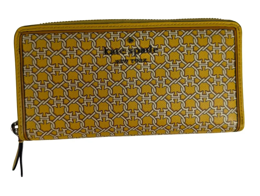 Kate Spade Continental Wallet Zip Around Leather Spade Link Geometric Yellow
