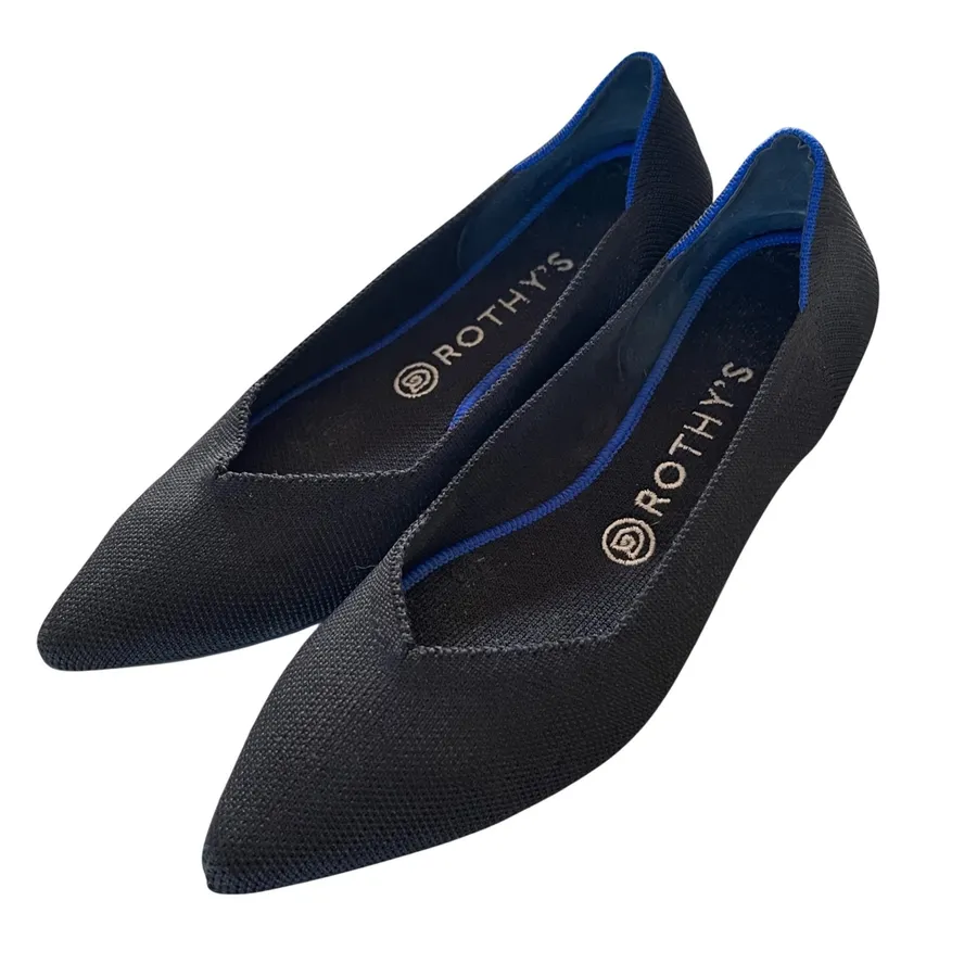 Rothy's The Point Flats Womens 9 Black Blue Halo Sustainable Knit Pointed Toe
