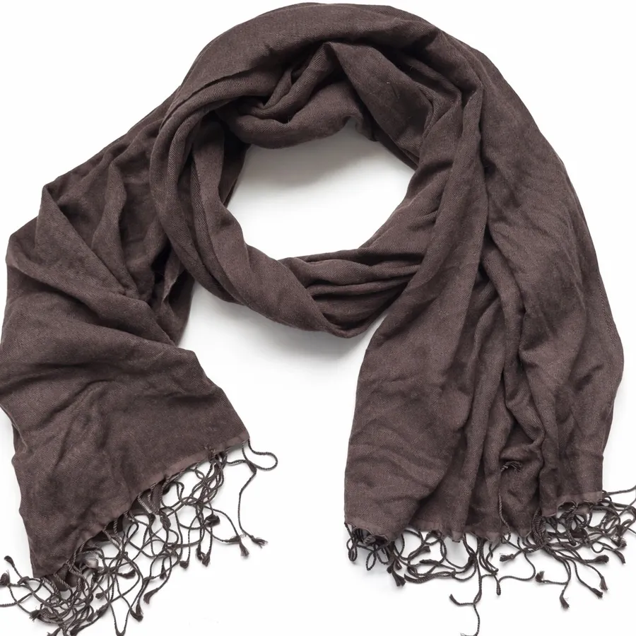 NWT PICKETT London Classic Pashmina Scarf Dark Brown Cashmere Silk Fringe