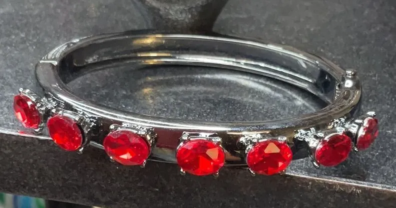Source Unknown Red and Silver Bracelet with Faceted Stones