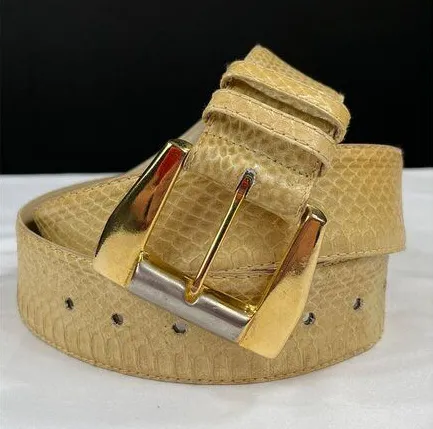 Dame Belt And Bag SKU 7929 Elegant Beige Snake Embossed Leather Belt Size L