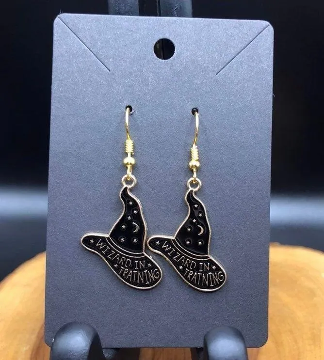 "Wizard in Training" Witches Hat Earrings