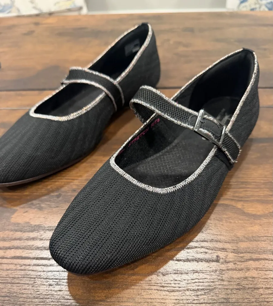 Skechers Cleo Mary Jane Flats Womens 9 Black Knit Vegan Washable Balletcore
